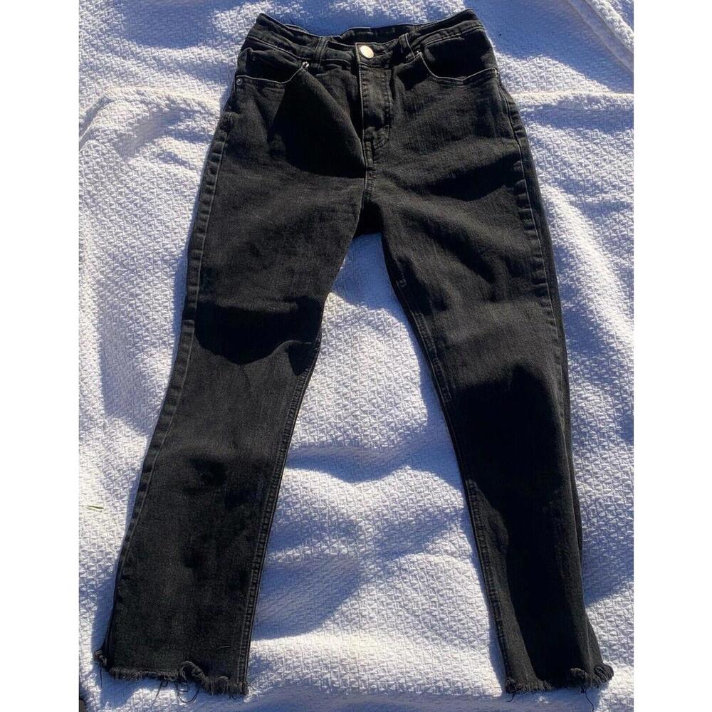 Gianni Bini Black Denim Jeans Size Small Distressed Frayed Hems